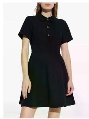 kate spade Black Short-Sleeve Fit-and-Flare Dress with Gold Buttons